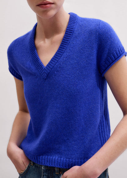 ME+EM Clothing Blue Merino Cashmere Silk V-Neck Baby Tee