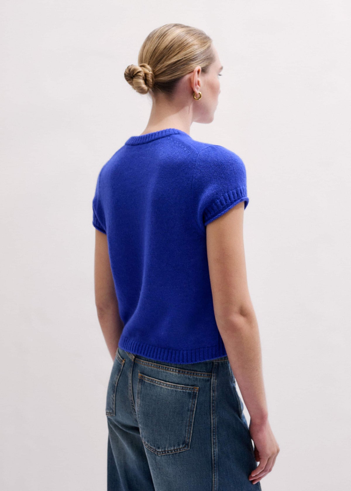 ME+EM Clothing Blue Merino Cashmere Silk V-Neck Baby Tee
