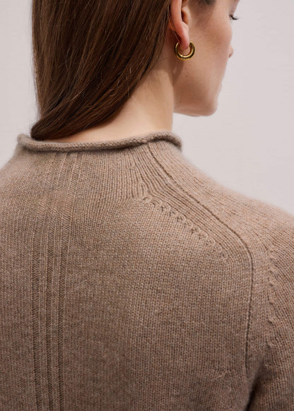 ME+EM Clothing Brown Cashmere Roll Trim Knit Tee