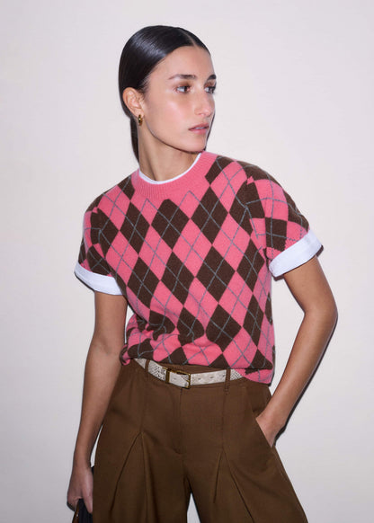 ME+EM Clothing Pink Cashmere Argyle Knit Baby Tee