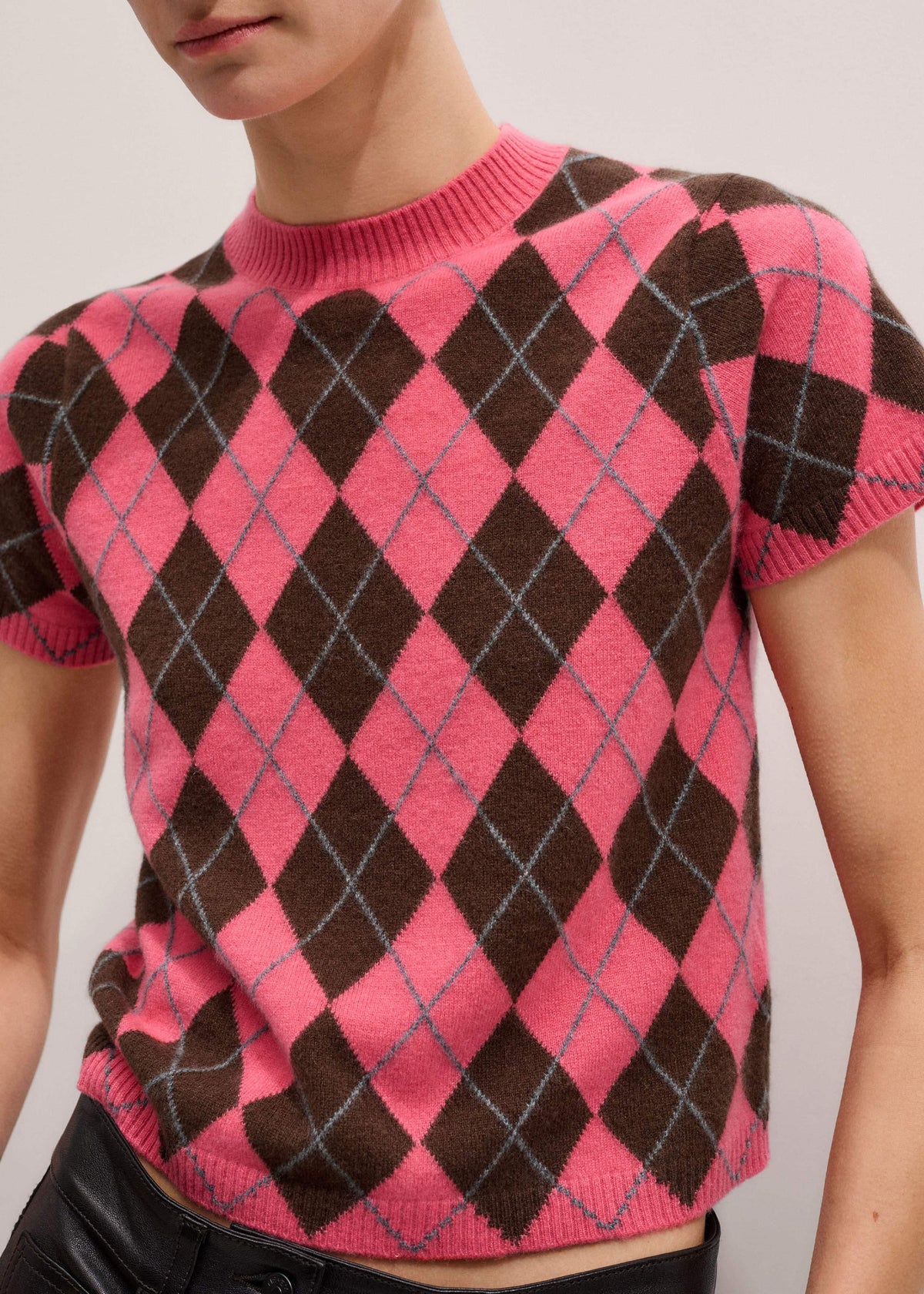 ME+EM Clothing Pink Cashmere Argyle Knit Baby Tee