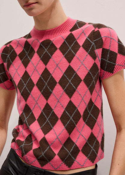 ME+EM Clothing Pink Cashmere Argyle Knit Baby Tee