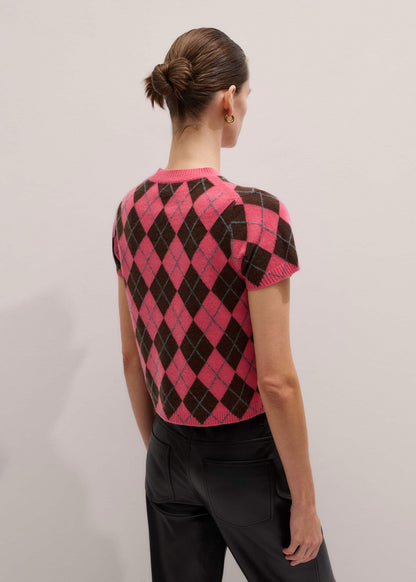ME+EM Clothing Pink Cashmere Argyle Knit Baby Tee