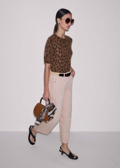 ME+EM Clothing Brown Merino Cashmere Leopard Print Straight Knit Tee