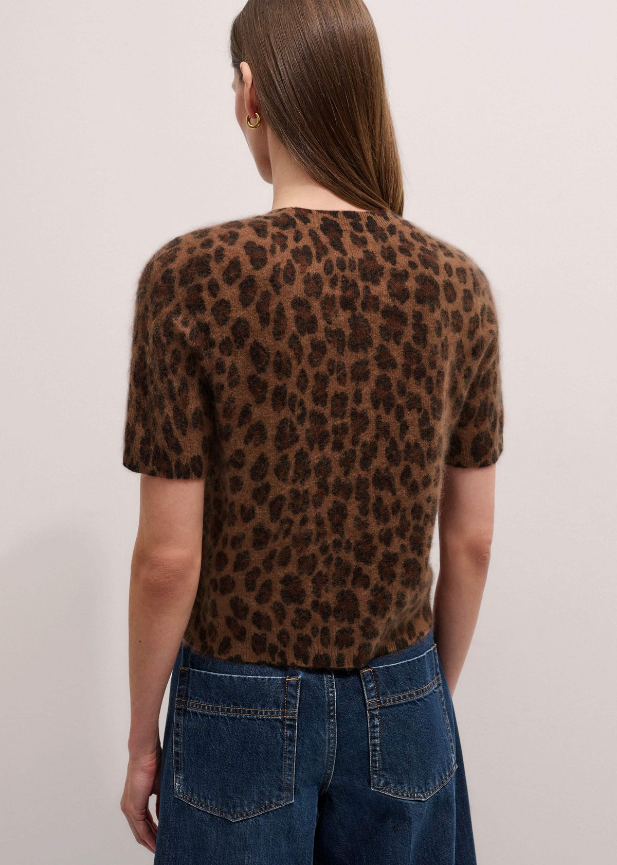 ME+EM Clothing Brown Merino Cashmere Leopard Print Straight Knit Tee