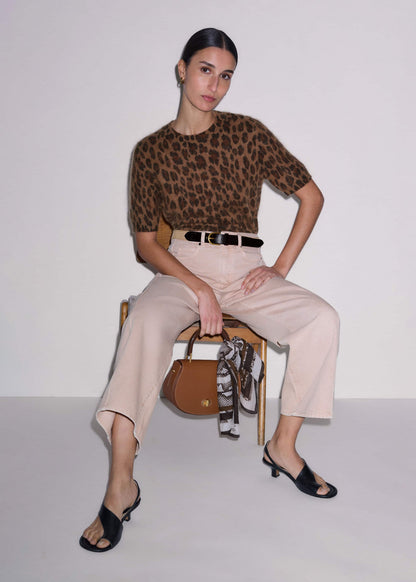 ME+EM Clothing Brown Merino Cashmere Leopard Print Straight Knit Tee