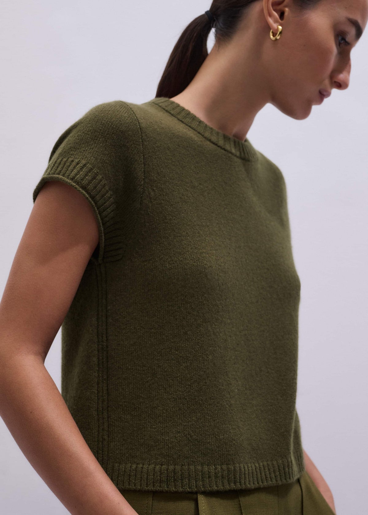 ME+EM Clothing Olive Green Cashmere Shrunken Knit Baby Tee