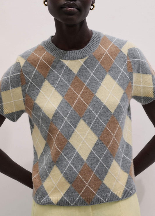 ME+EM Clothing Yellow Cashmere Argyle Baby Tee