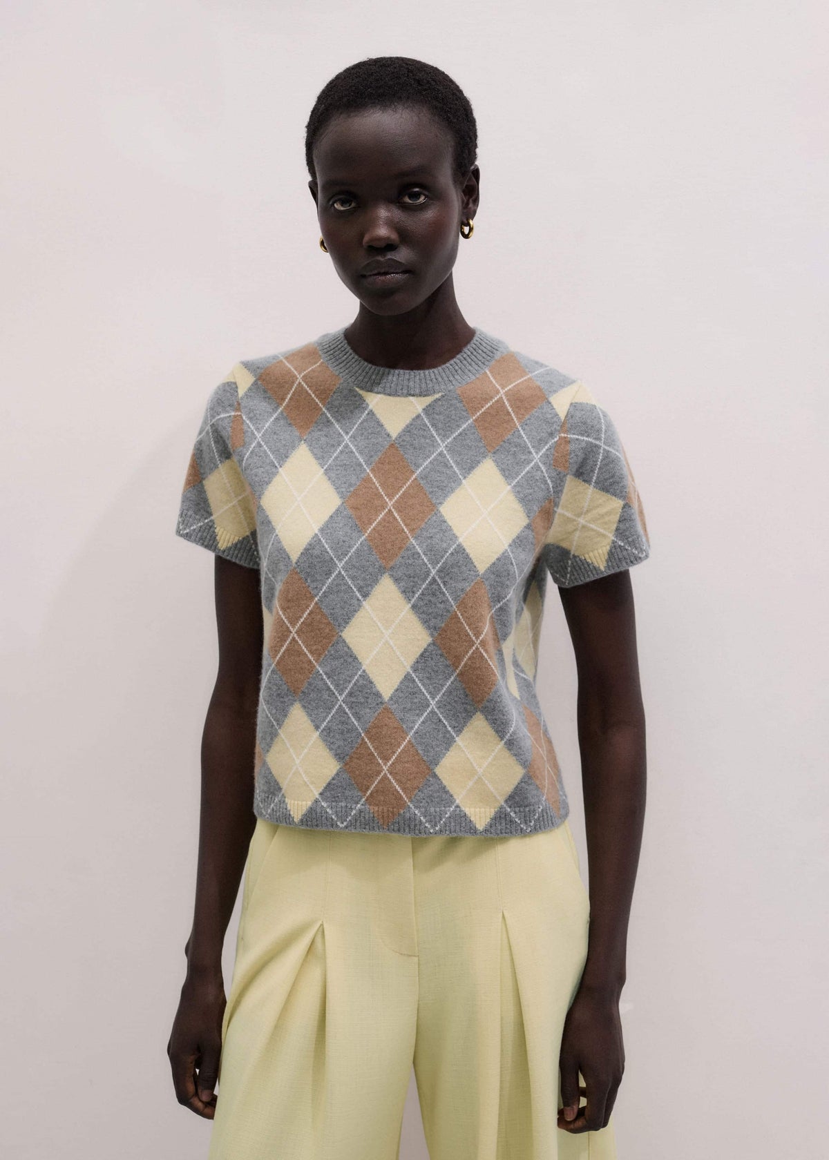 ME+EM Clothing Yellow Cashmere Argyle Baby Tee