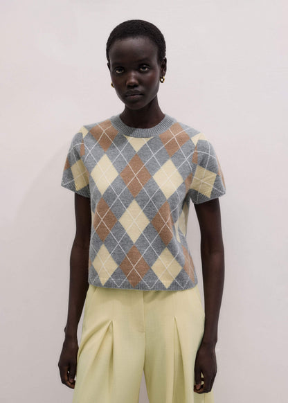ME+EM Clothing Yellow Cashmere Argyle Baby Tee