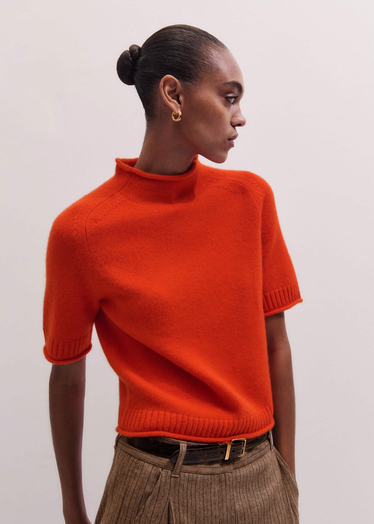 ME+EM Clothing Orange Cashmere Roll Trim Knit Tee
