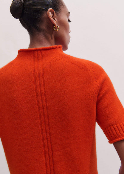 ME+EM Clothing Orange Cashmere Roll Trim Knit Tee