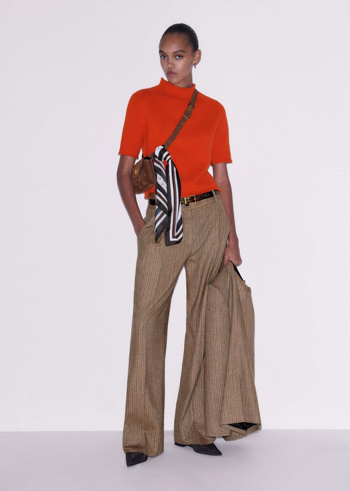 ME+EM Clothing Orange Cashmere Roll Trim Knit Tee