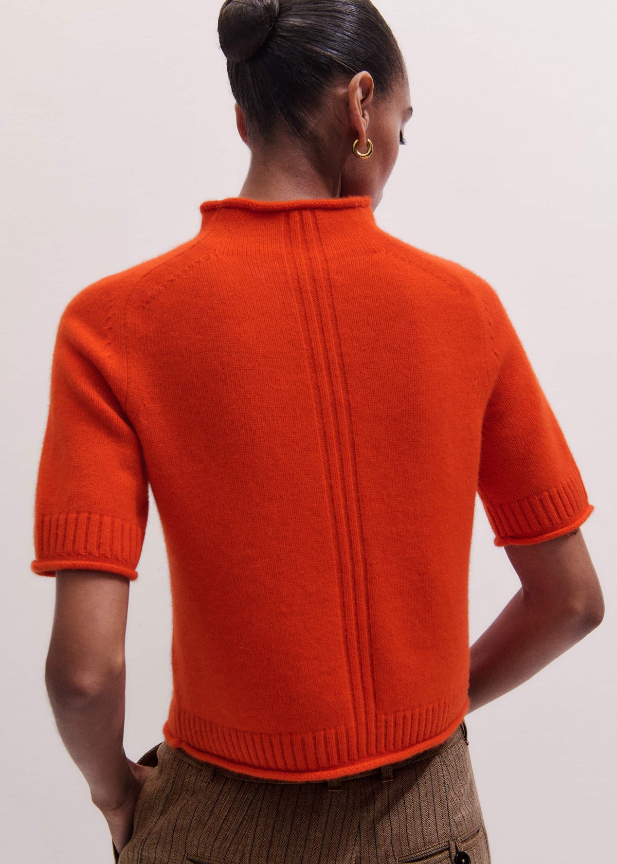 ME+EM Clothing Orange Cashmere Roll Trim Knit Tee