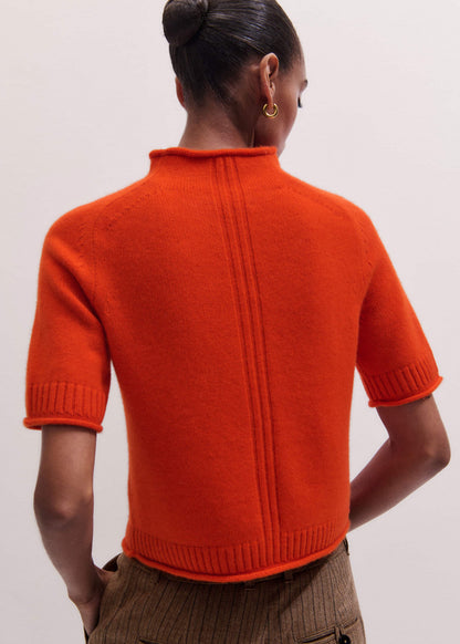 ME+EM Clothing Orange Cashmere Roll Trim Knit Tee