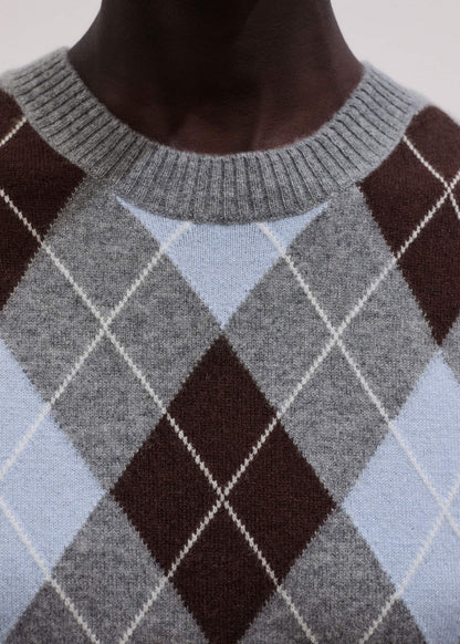 ME+EM Clothing Blue Cashmere Argyle Baby Tee