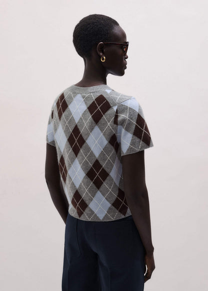 ME+EM Clothing Blue Cashmere Argyle Baby Tee