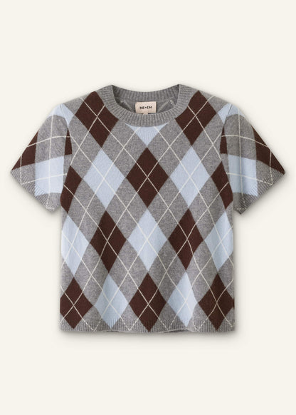 ME+EM Clothing Blue Cashmere Argyle Baby Tee