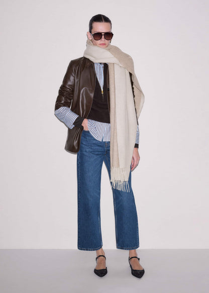 ME+EM Clothing Brown Cashmere Zip Neck Pouf Sleeve Knit Tee