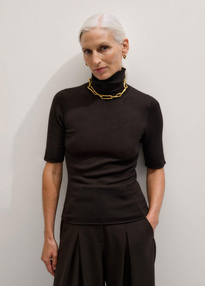 ME+EM Clothing Brown Superfine Ribbed Roll Neck Tee