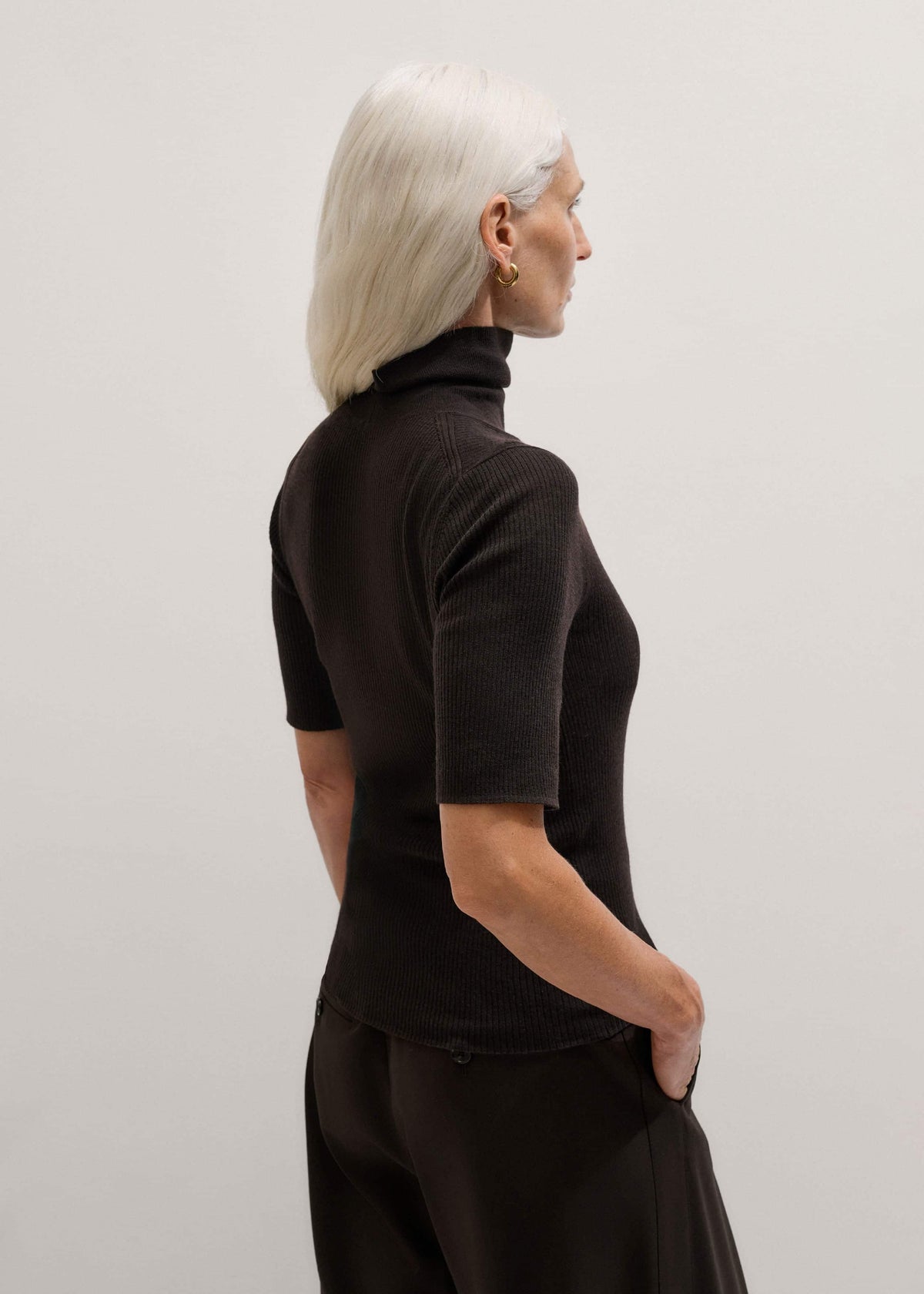 ME+EM Clothing Brown Superfine Ribbed Roll Neck Tee
