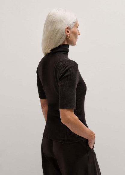 ME+EM Clothing Brown Superfine Ribbed Roll Neck Tee