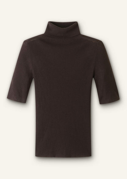 ME+EM Clothing Brown Superfine Ribbed Roll Neck Tee