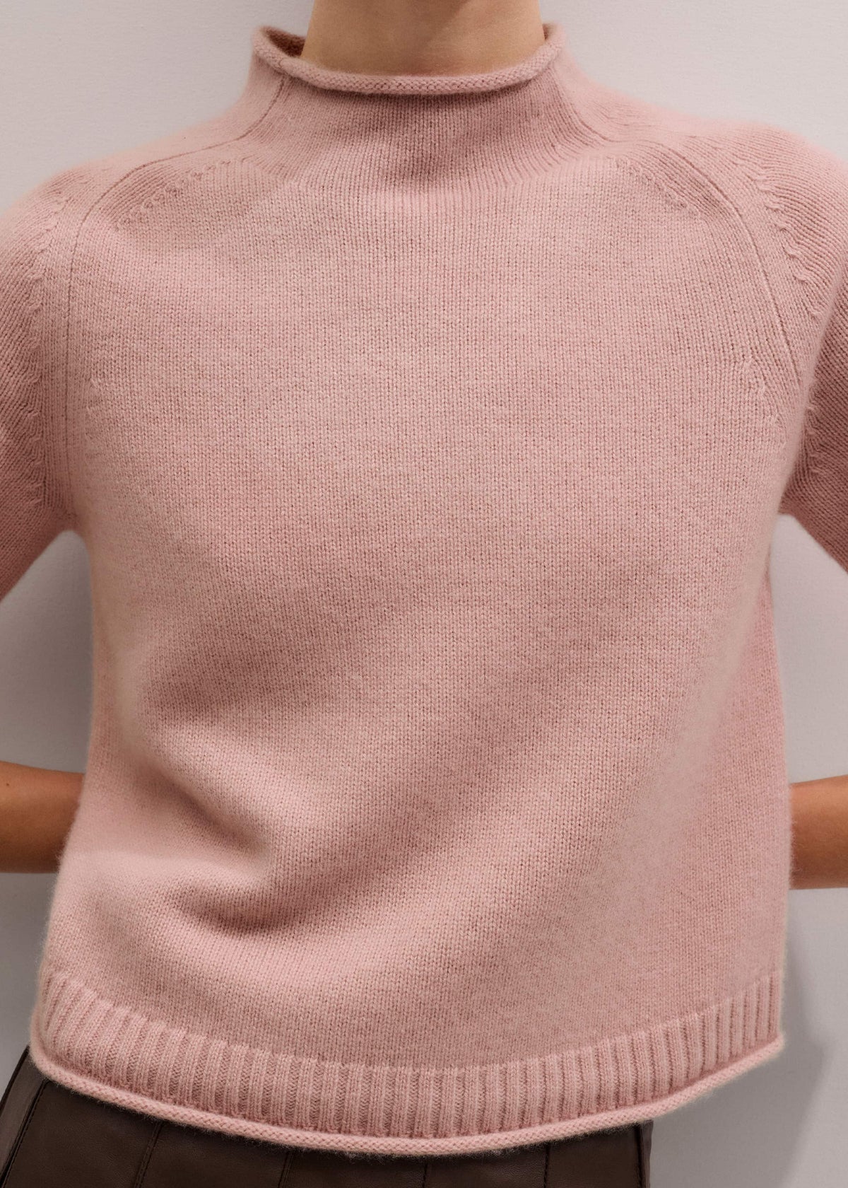 ME+EM Clothing Pink Cashmere Roll Trim Knit Tee