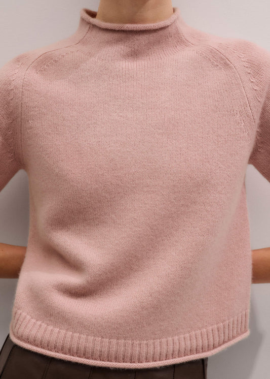 ME+EM Clothing Pink Cashmere Roll Trim Knit Tee