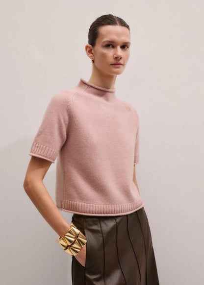 ME+EM Clothing Pink Cashmere Roll Trim Knit Tee