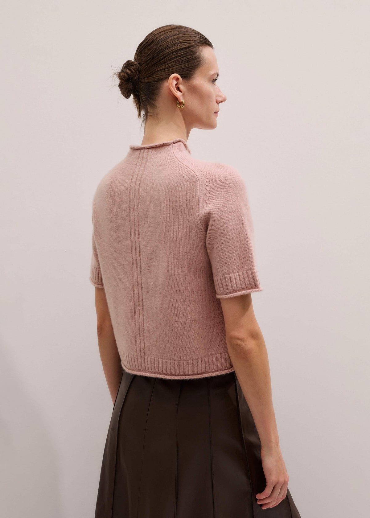 ME+EM Clothing Pink Cashmere Roll Trim Knit Tee