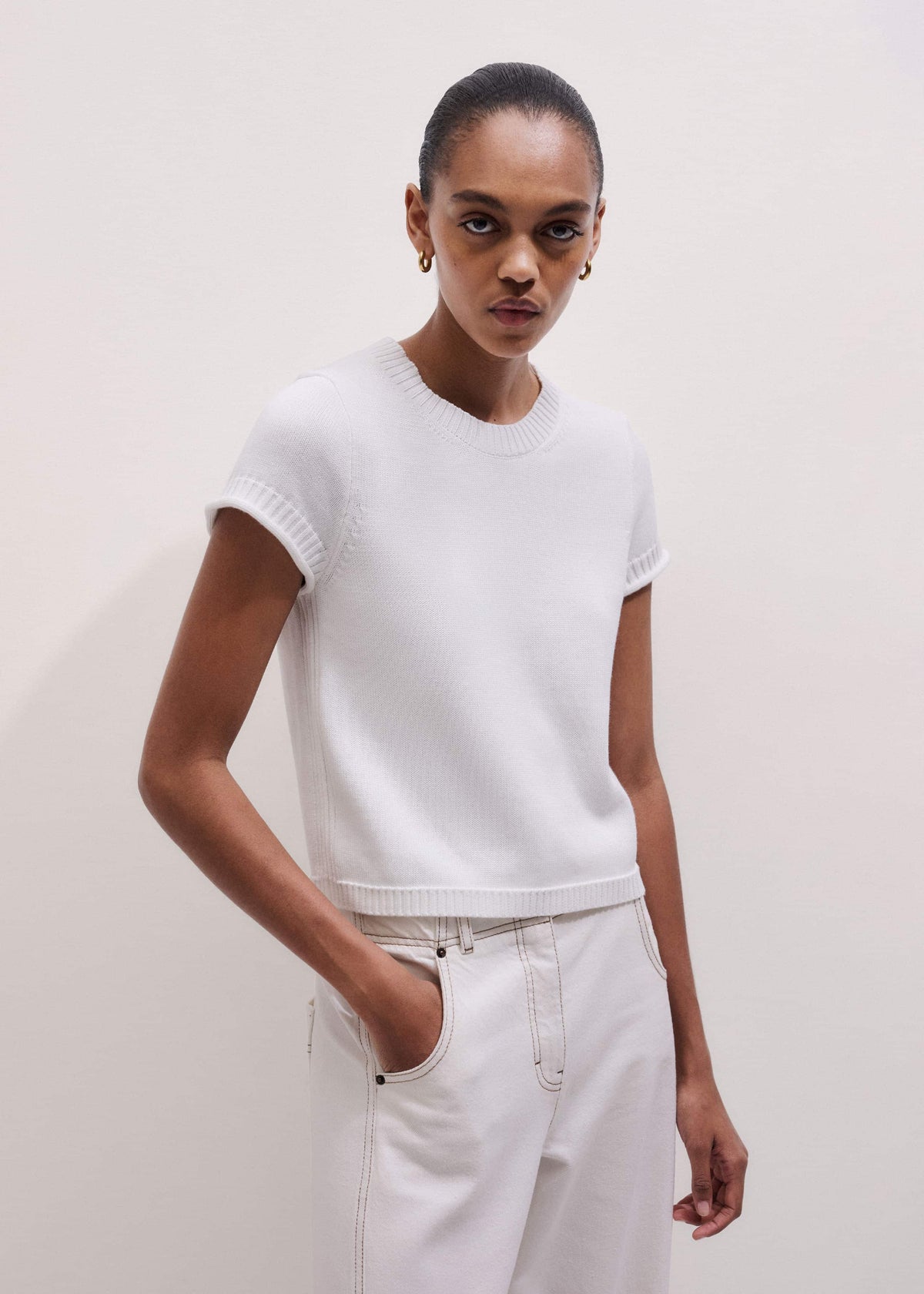 ME+EM Clothing White Shrunken Straight Knit Baby Tee