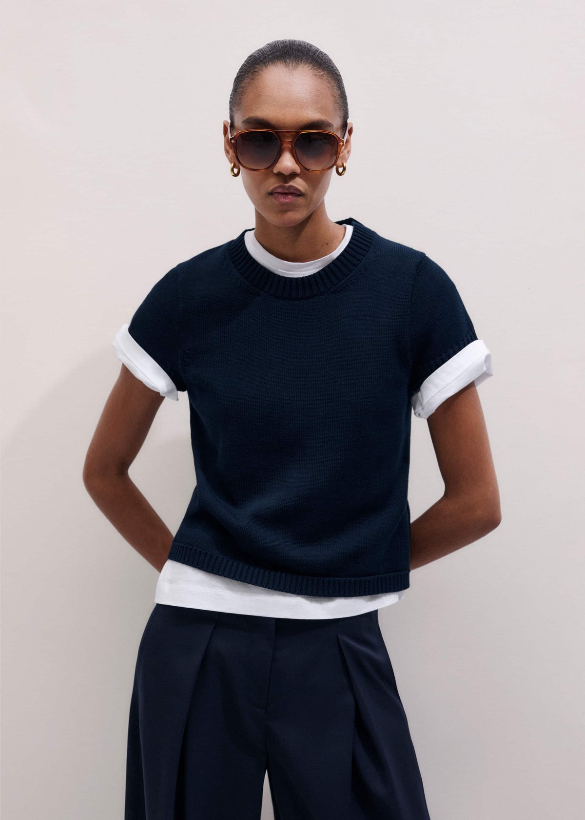ME+EM Clothing Navy Shrunken Straight Knit Baby Tee