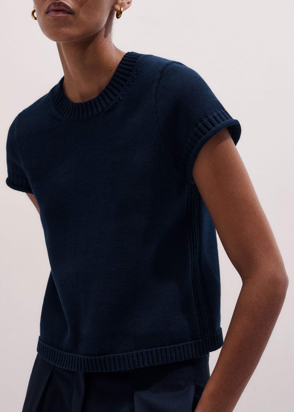 ME+EM Clothing Navy Shrunken Straight Knit Baby Tee