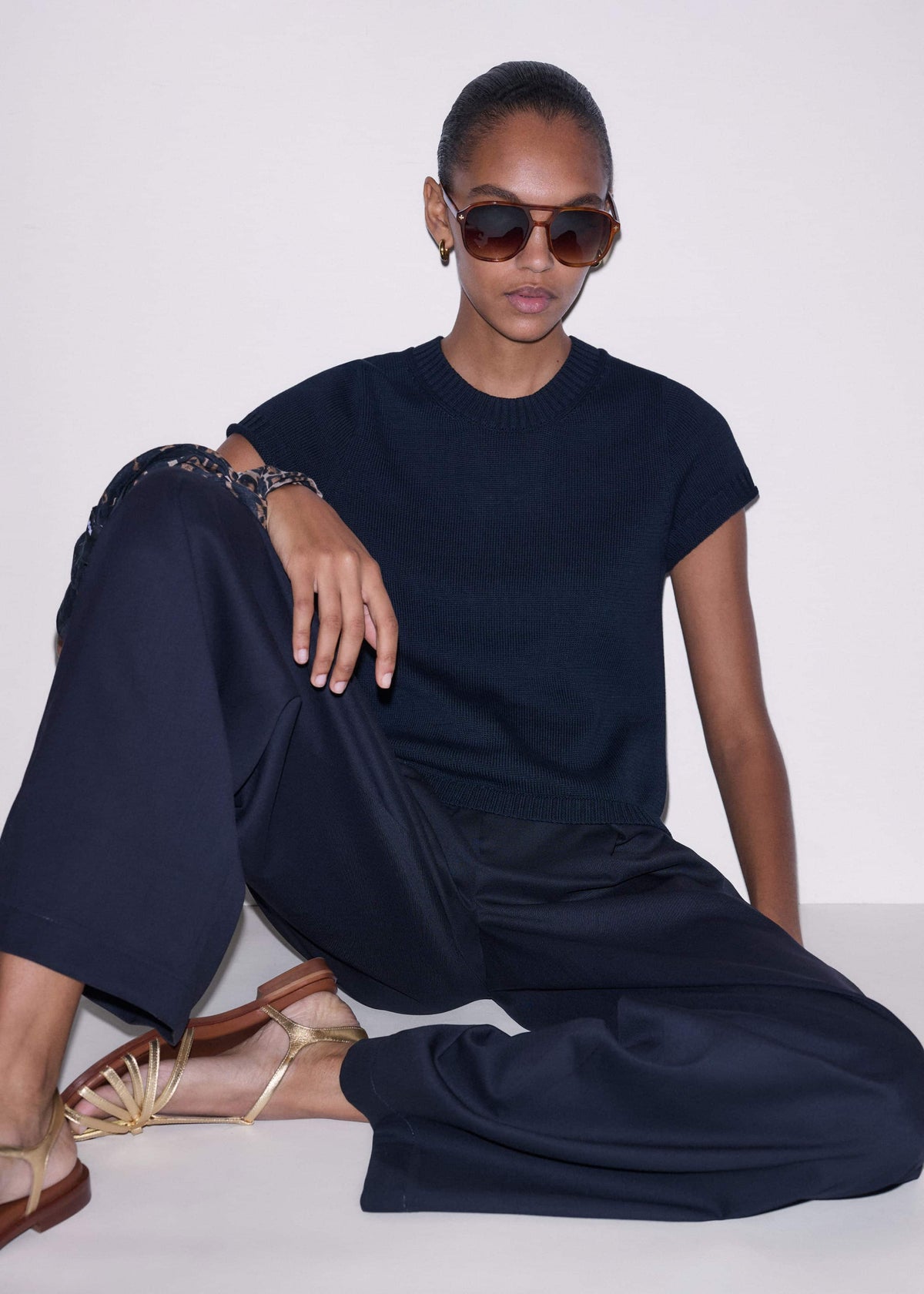 ME+EM Clothing Navy Shrunken Straight Knit Baby Tee