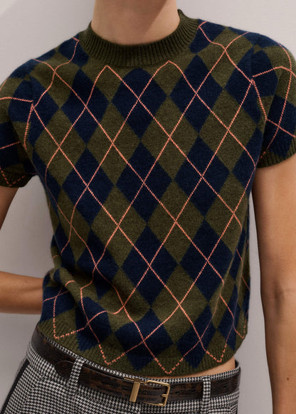ME+EM Clothing Olive Green Cashmere Argyle Knit Baby Tee