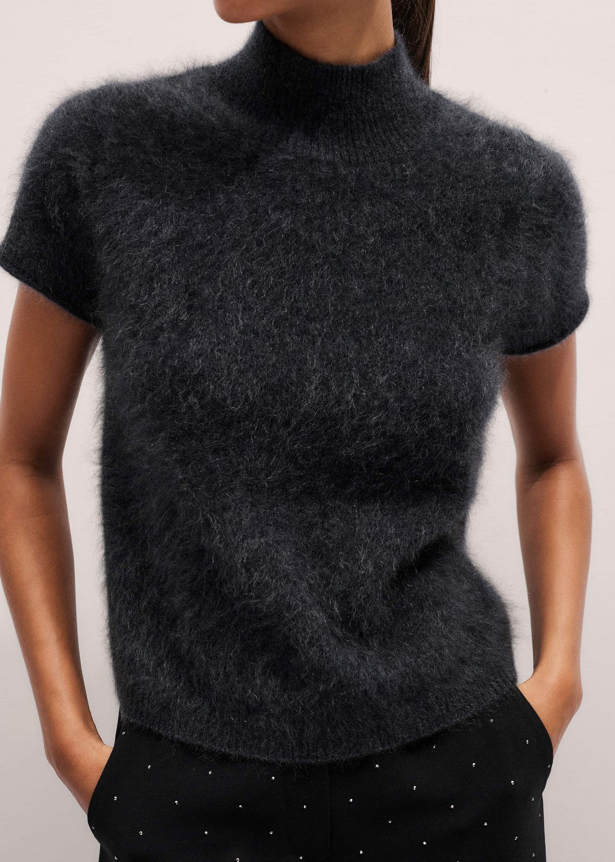 ME+EM Clothing Gray Brushed Cashmere High Neck Baby Tee