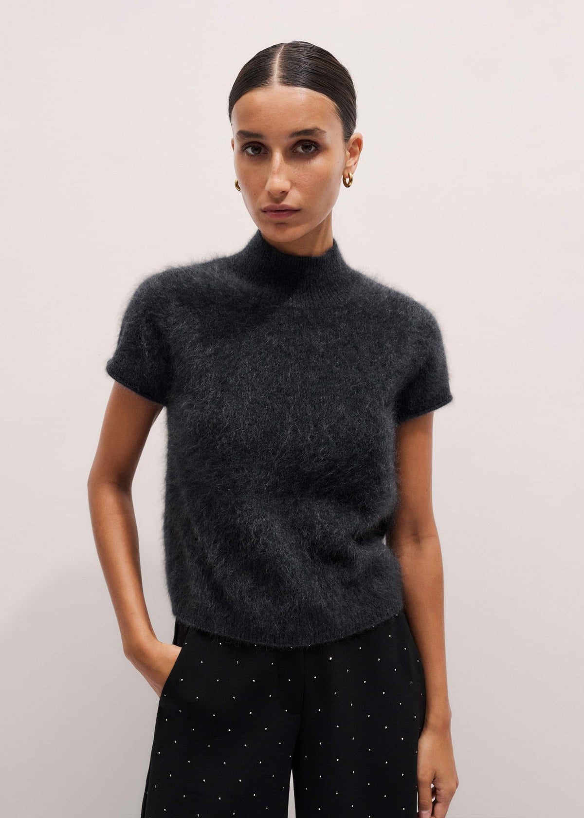ME+EM Clothing Gray Brushed Cashmere High Neck Baby Tee
