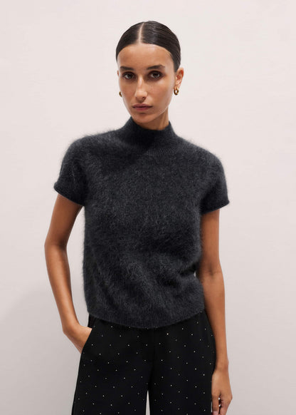 ME+EM Clothing Gray Brushed Cashmere High Neck Baby Tee