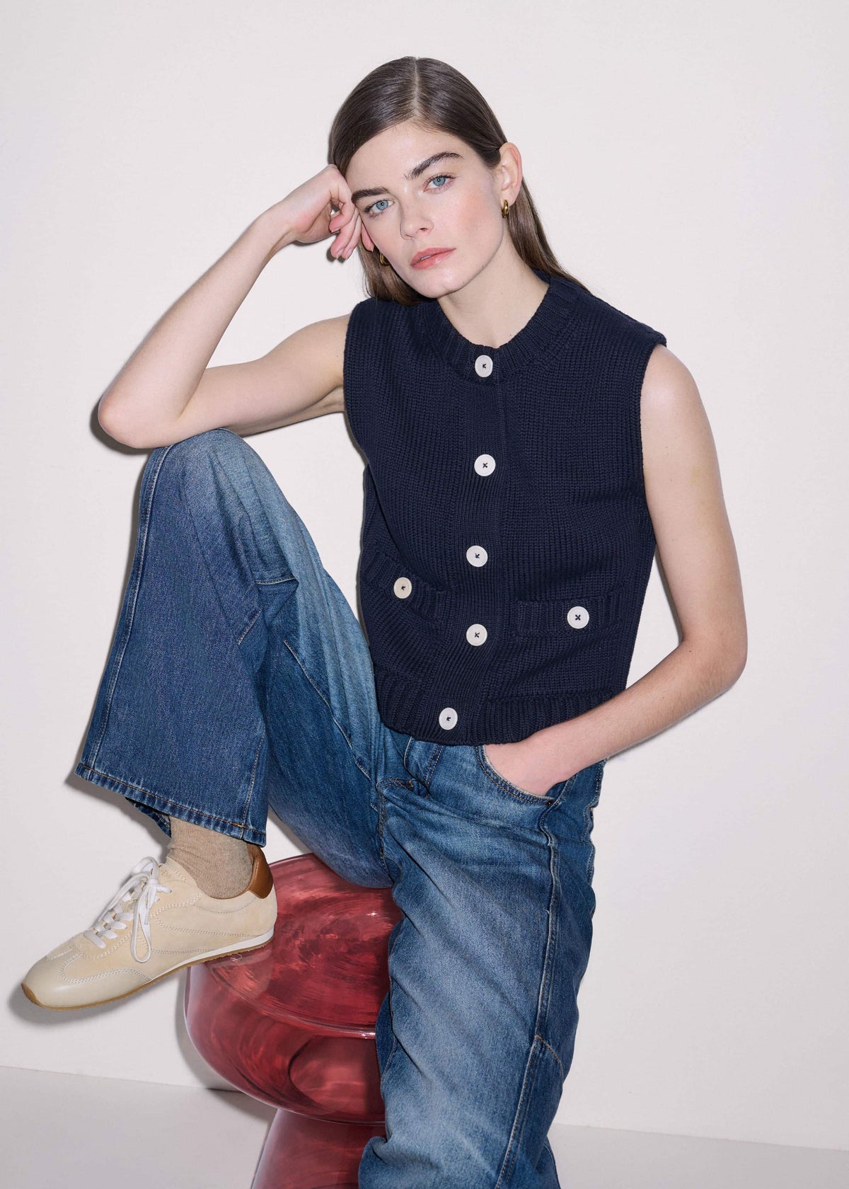 ME+EM Clothing Navy Straight Crop Vest
