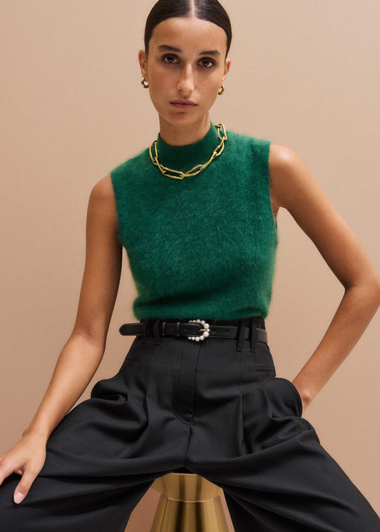 ME+EM Clothing Green Brushed Cashmere High Neck Slim Sweater Vest