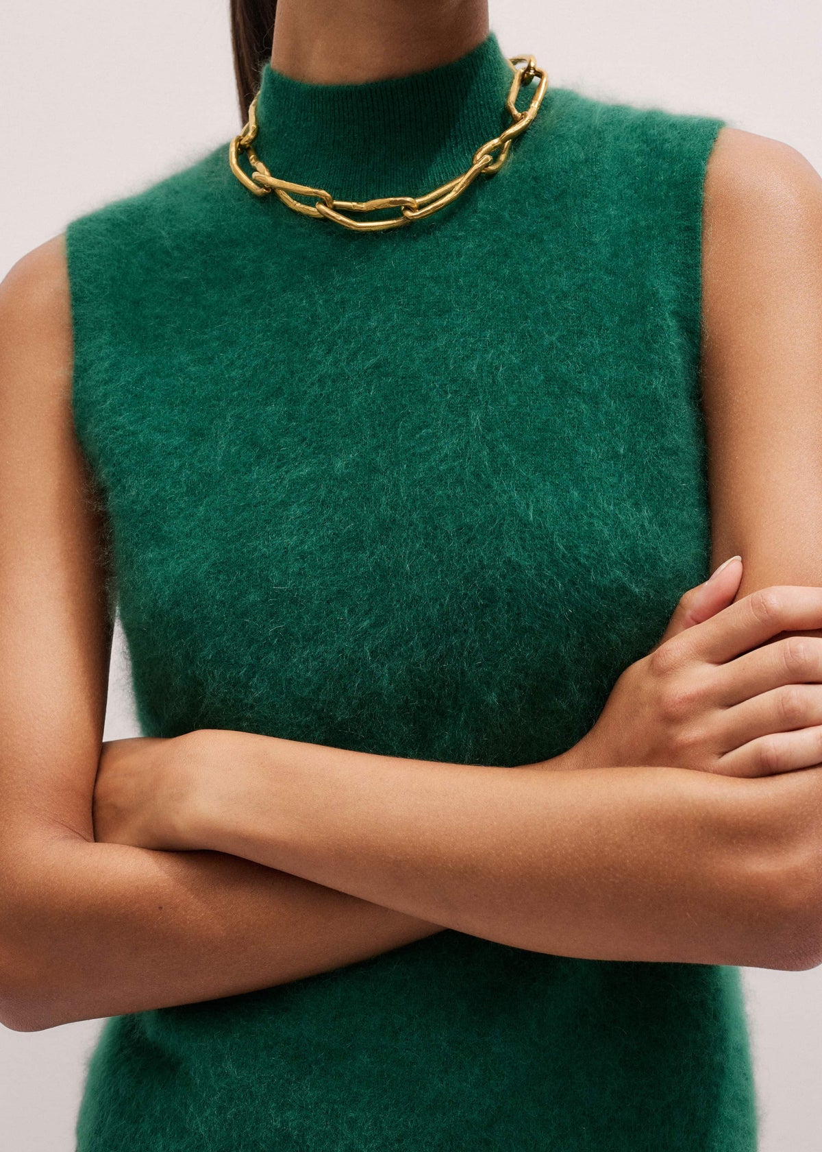 ME+EM Clothing Green Brushed Cashmere High Neck Slim Sweater Vest