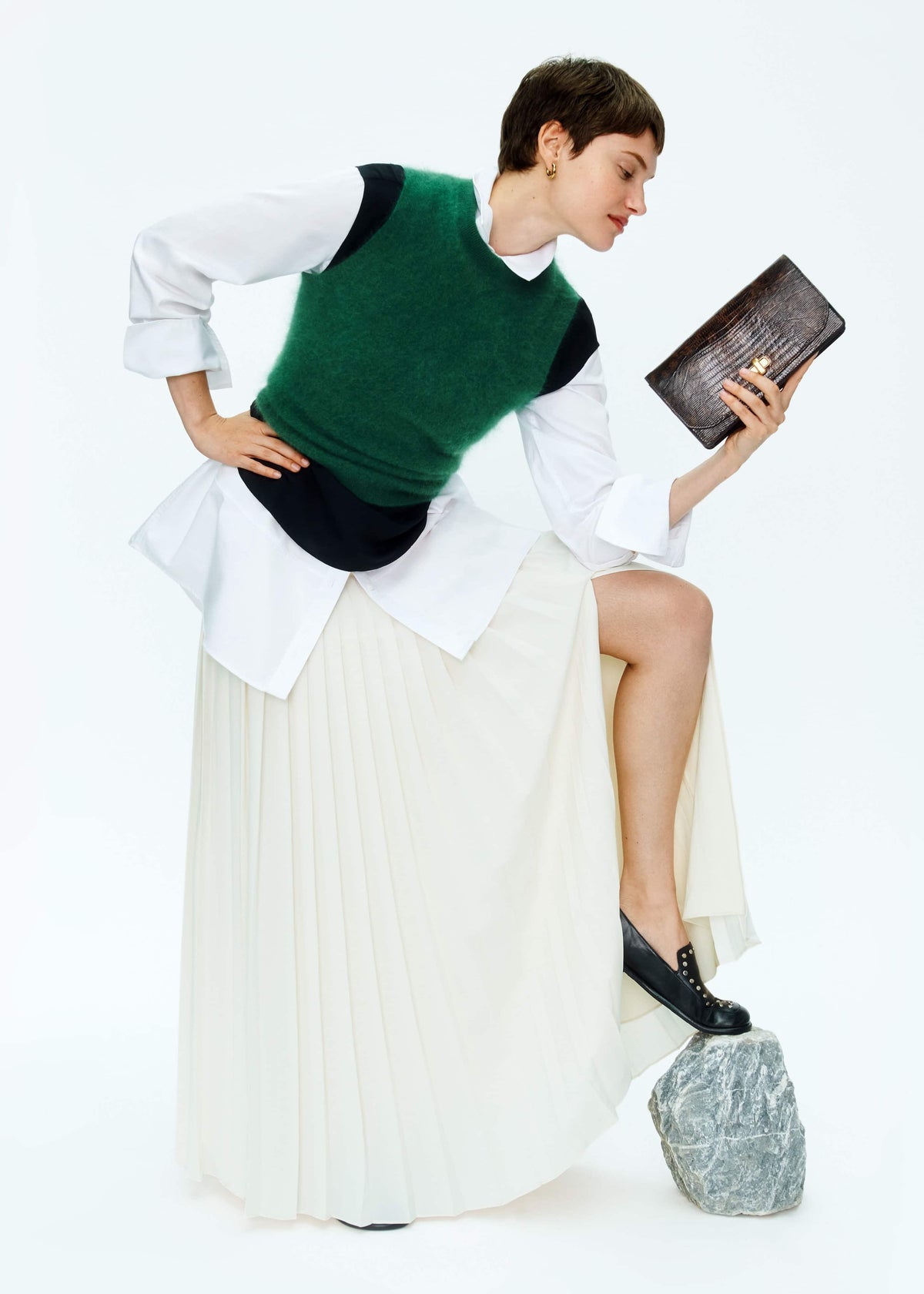 ME+EM Clothing Green Brushed Cashmere High Neck Slim Sweater Vest