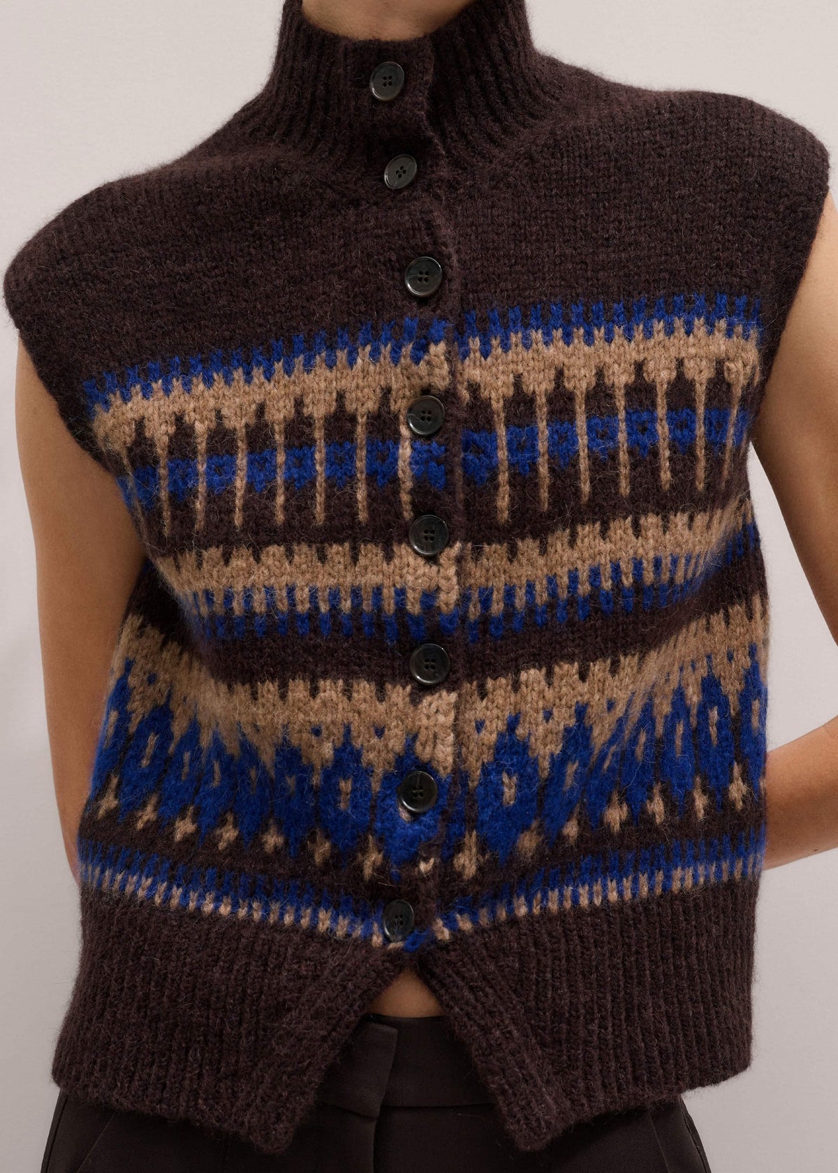 ME+EM Clothing Brown Button-Through Relaxed Jacquard Vest