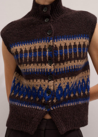 ME+EM Clothing Brown Button-Through Relaxed Jacquard Vest