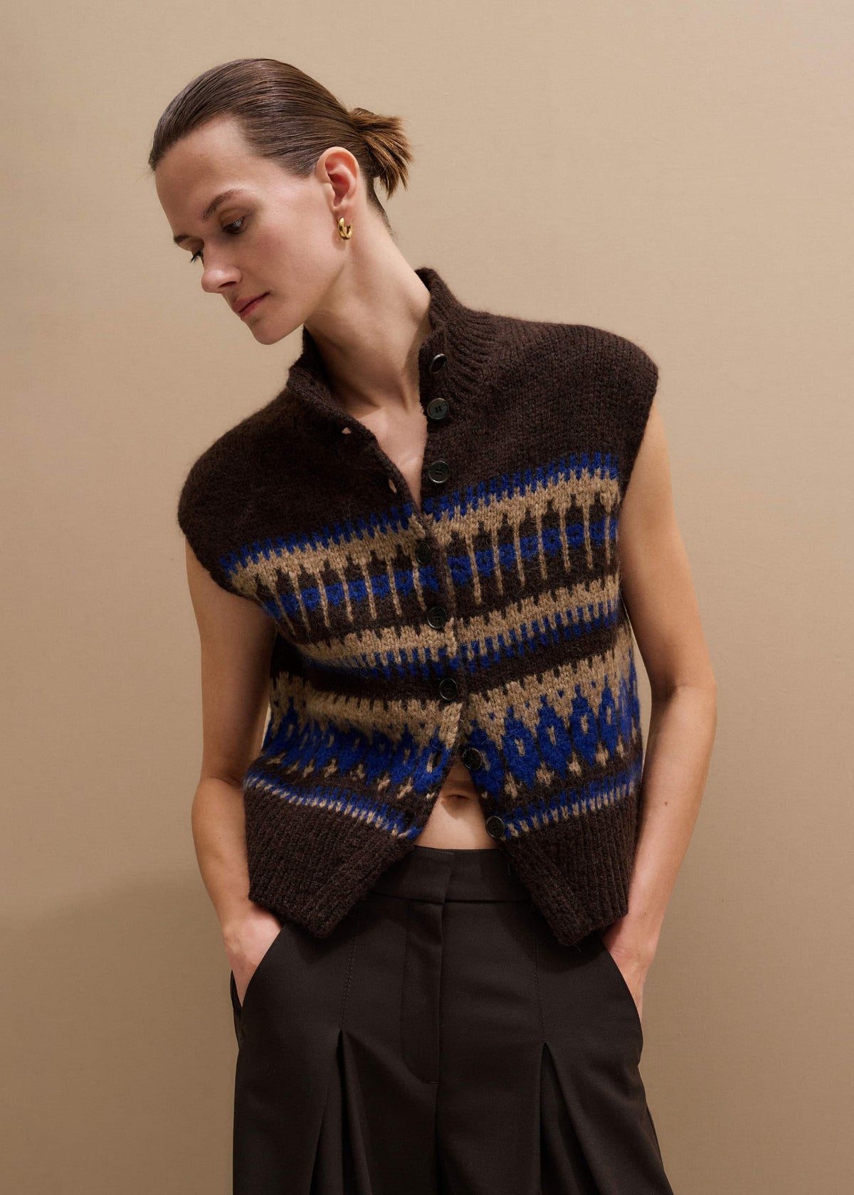 ME+EM Clothing Brown Button-Through Relaxed Jacquard Vest