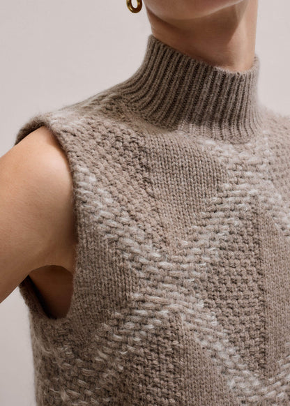 ME+EM Clothing Brown Merino Statement Textured Argyle Sweater Vest
