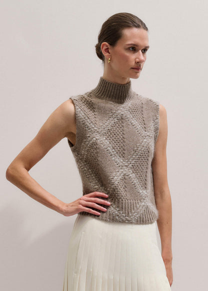 ME+EM Clothing Brown Merino Statement Textured Argyle Sweater Vest
