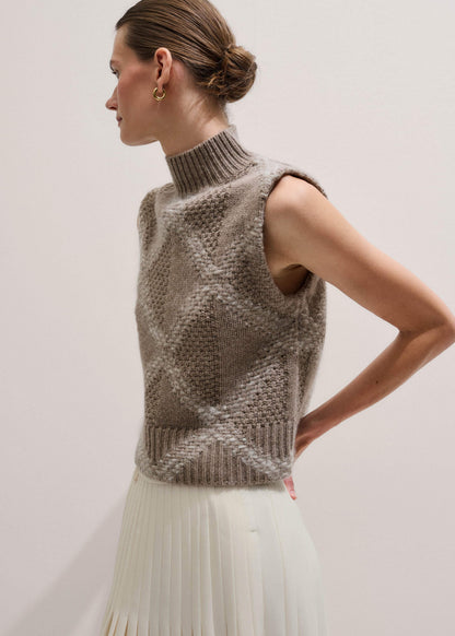 ME+EM Clothing Brown Merino Statement Textured Argyle Sweater Vest