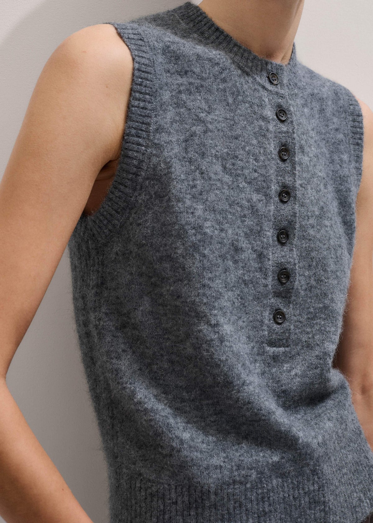 ME+EM Clothing Grey Henley Straight Knit Vest
